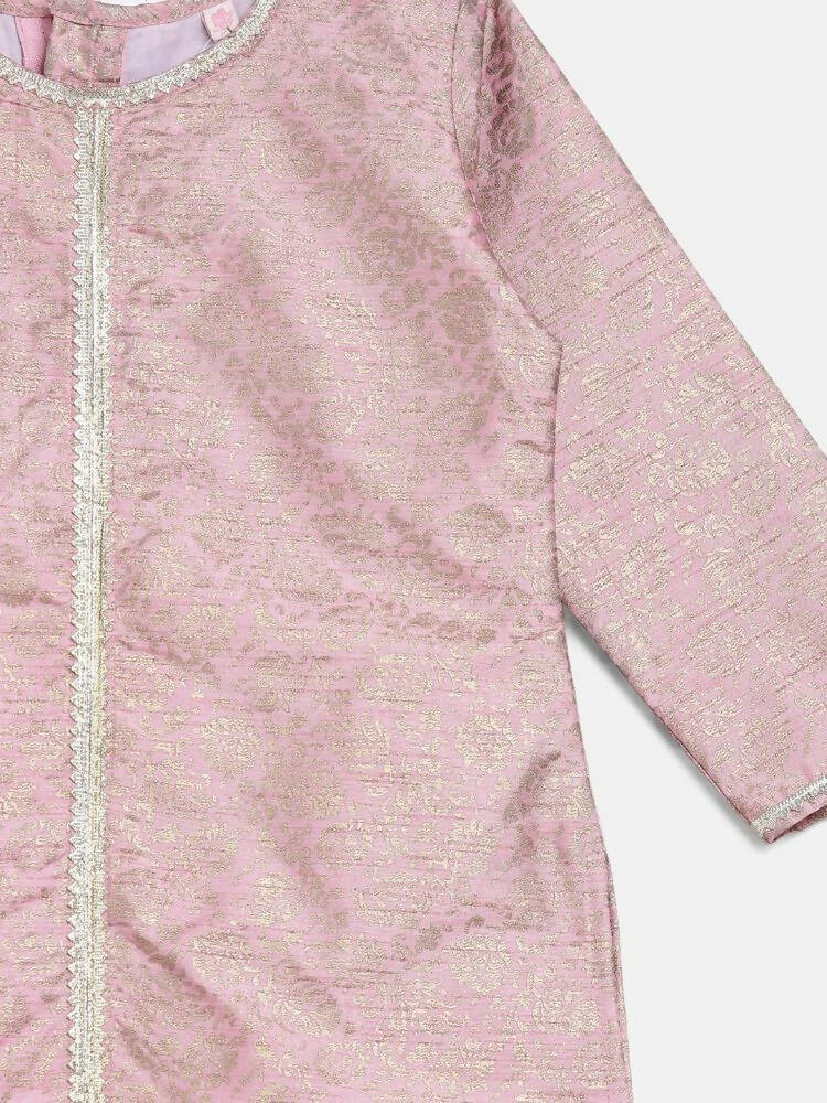 Ahalyaa Pink Poly Silk Straight Kids Kurta Palazzo Set For Girls | Swadesiicart