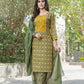 BulBul Aaliya Green Elegance Cotton Kurta Set with Embroidered Organza Dupatta - Swadesiicart