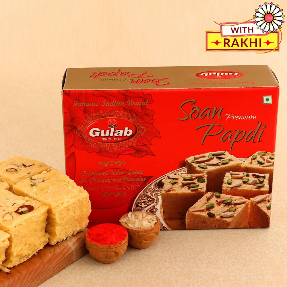Zardosi Lustrous Rakhi And Soan Papdi Combo | Swadesiicart