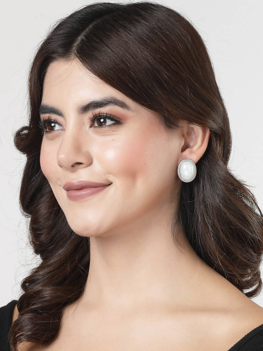 NVR Women's Silver Plated Oval Stud Earrings | Swadesiicart