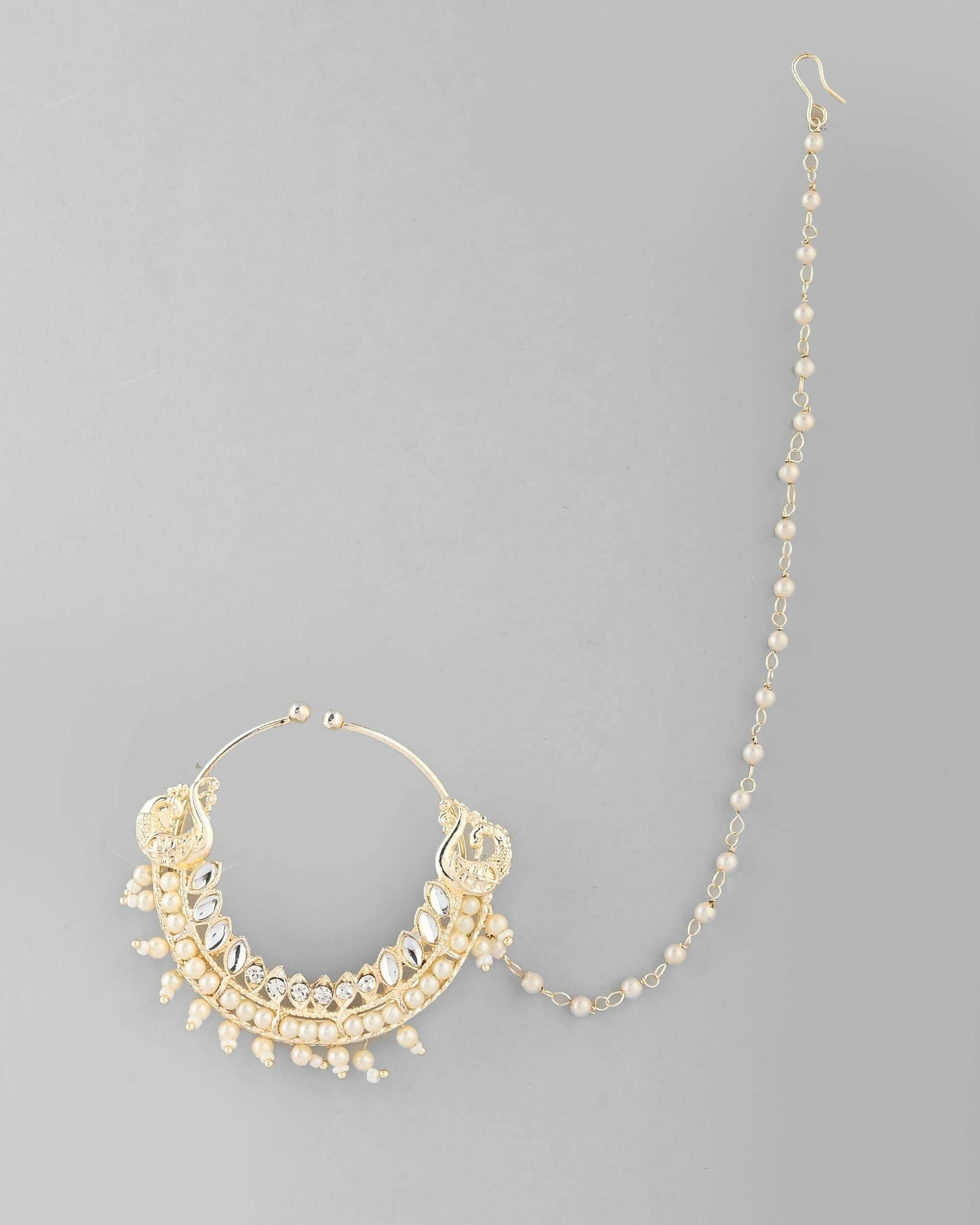 VOJ Gold-Polished With Pearl Indian Nose Pin | Swadesiicart