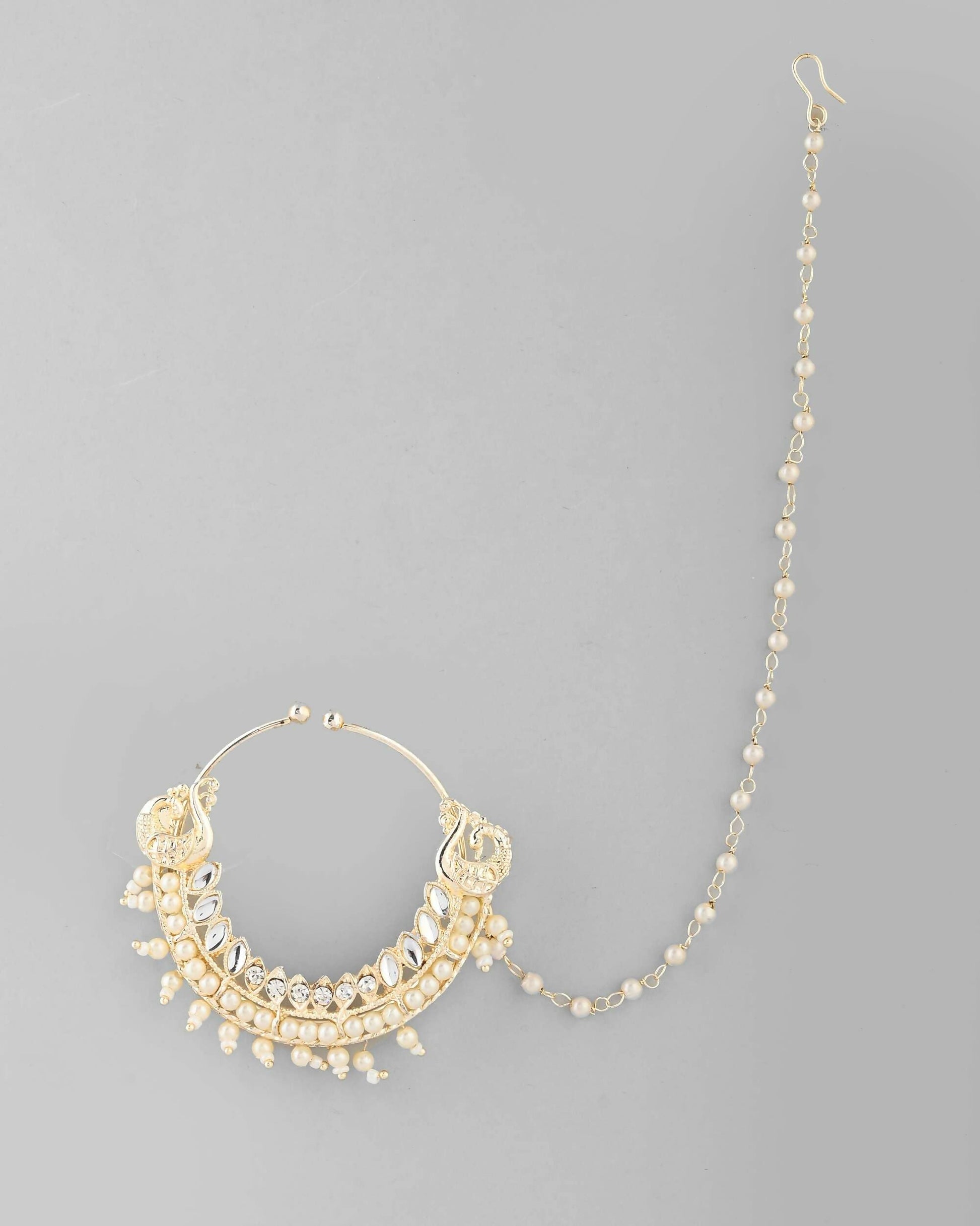 VOJ Gold-Polished With Pearl Indian Nose Pin | Swadesiicart