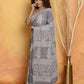 Very Much Indian Handblock Printed Cotton Saree With Natural Dyes - Grey | Swadesiicart