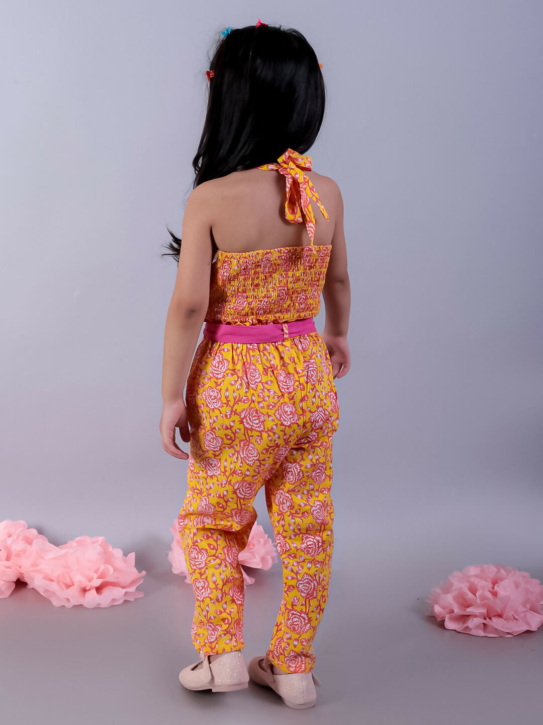 Lil Drama Jaipur Girls Yellow Printed Top with Printed Pant Co-ordinate Set - Swadesiicart