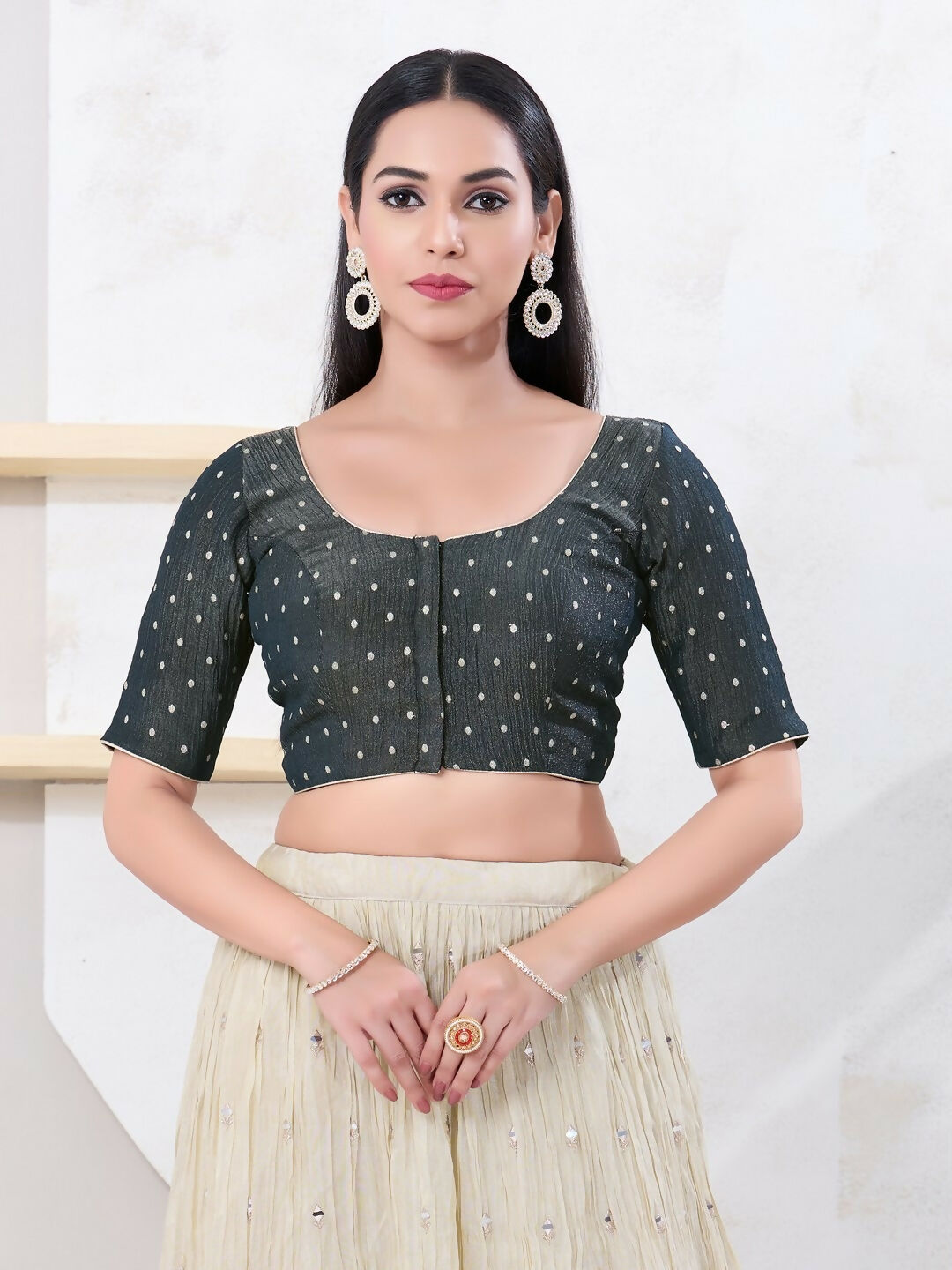 Joban Fashion Cobalt-Blue Tissue Elbow Sleeveless Front Open Blouse - Swadesiicart