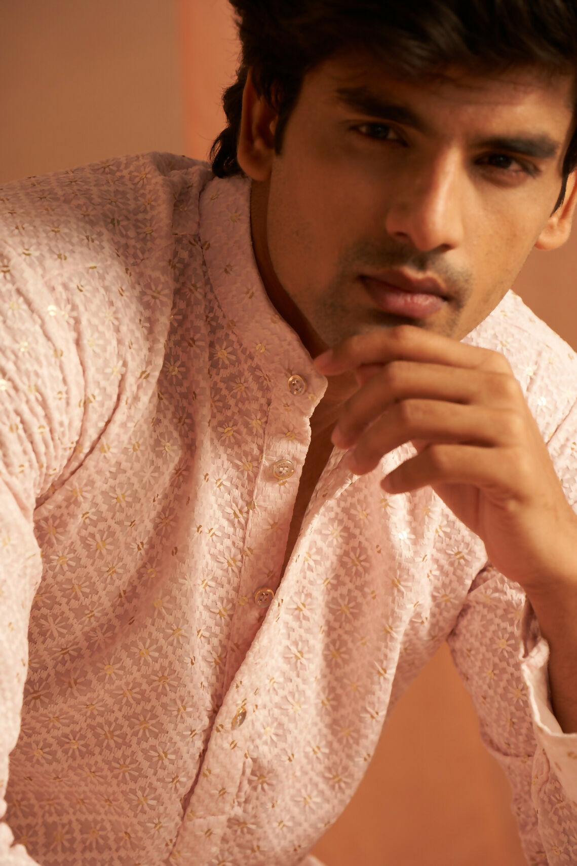 Pink Viscose Chikankari Embroidery Work Men's Kurta Set - Mahotsav | Swadesiicart