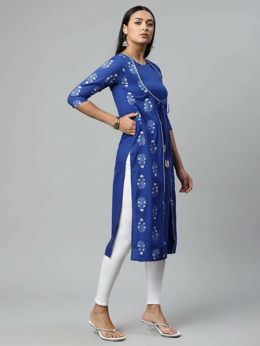 Ahalyaa Womens Beautiful Royal Blue Pure Cotton Printed Kurtas | Swadesiicart