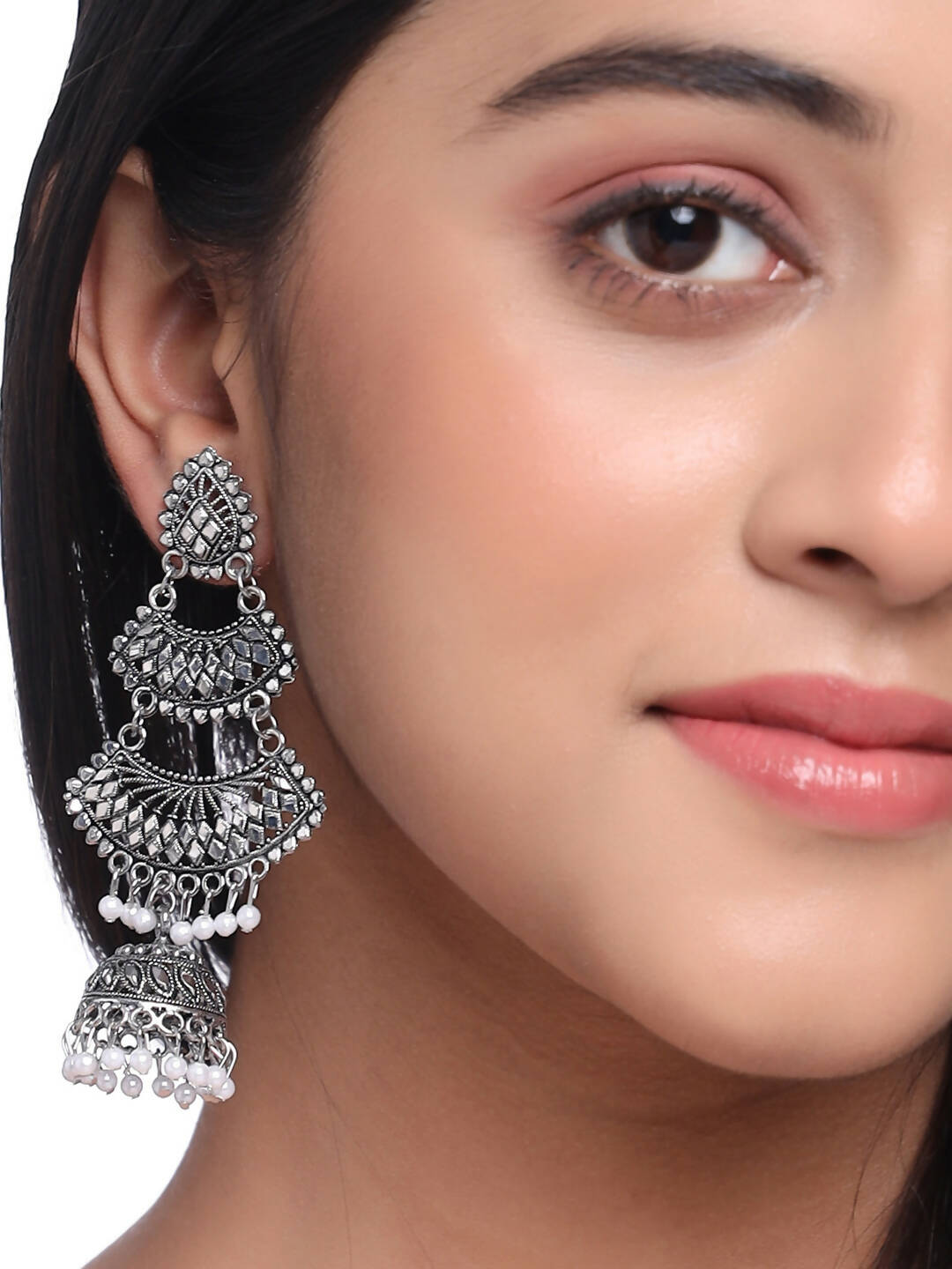 NVR Women Silver Toned Contemporary Jhumka Earrings | Swadesiicart
