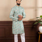 Blue Art Silk Digital Printed, Embroidery Work Kurta Set - Mahotsav
