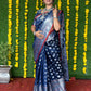 Jyoti Fashion Women's Navy Blue Soft Handloom Silk Zari Woven Saree with Blouse | Swadesiicart