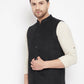 Even Apparels Black Wool Men Woven Nehru Jacket | Swadesiicart