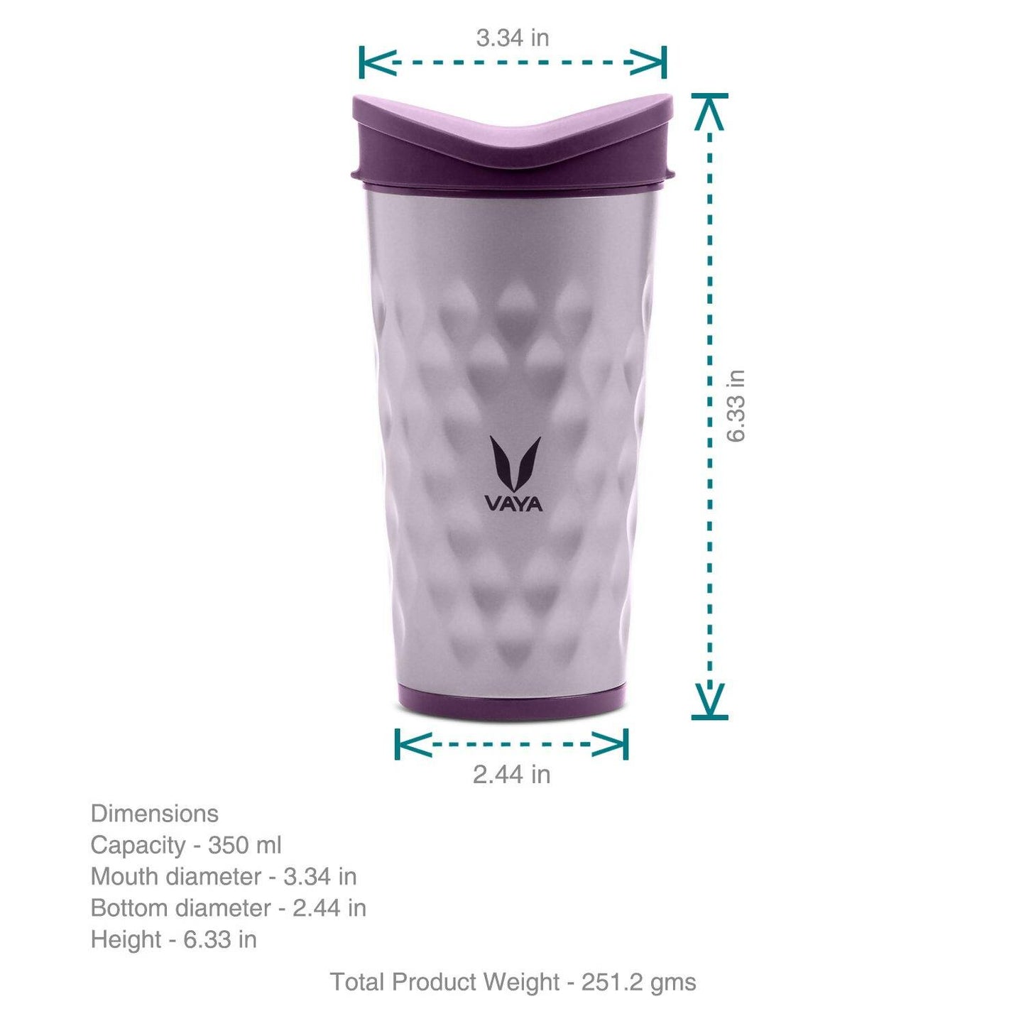 Vaya Drynk Stainless Steel Tumbler with Spill-Proof PediaSafe Lid - 350ml (Purple) | Swadesiicart
