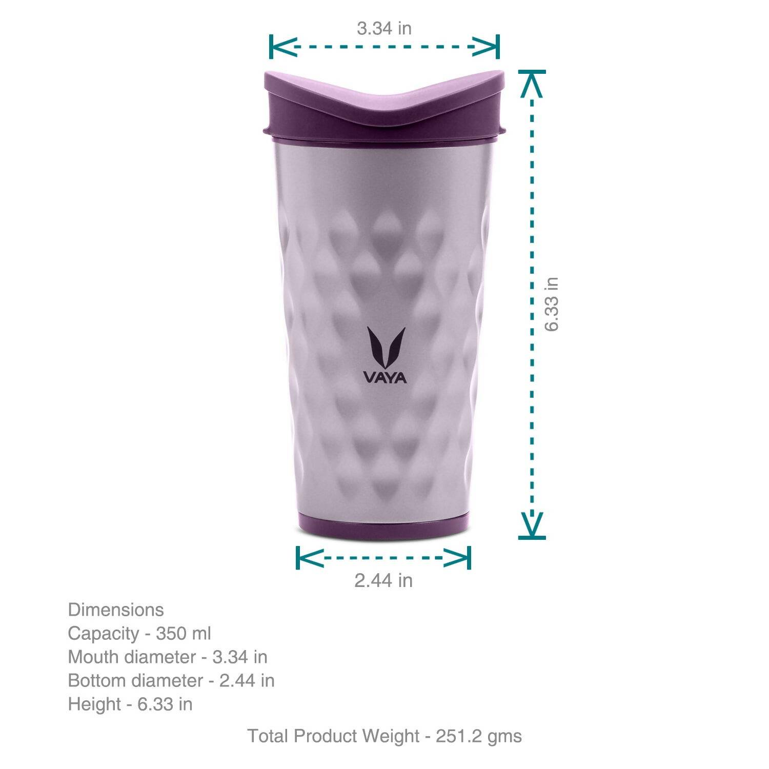 Vaya Drynk Stainless Steel Tumbler with Spill-Proof PediaSafe Lid - 350ml (Purple) | Swadesiicart