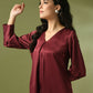 Myshka Women's Maroon Solid Satin V-Neck Party Tunic With Trousers Co-ord set - Swadesiicart