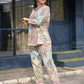 Beige & Pink Rayon Paisley Printed Top with Matching Bottom - Eesha - Swadesiicart