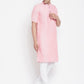 Even Apparels Pink Pure Cotton Men's H/S Kurta With Band Collar | Swadesiicart