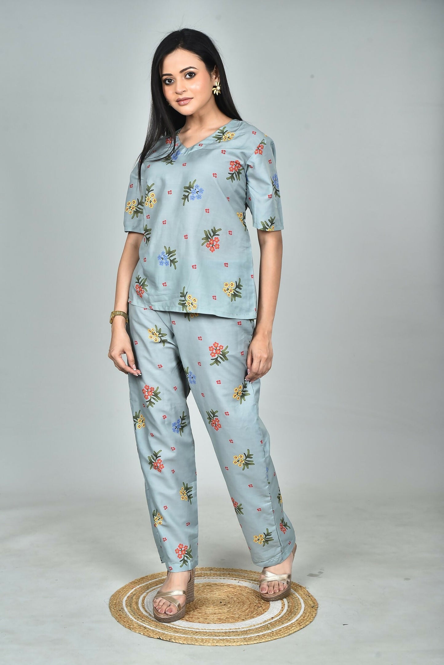 Morchari Digital Print Semi Muslin Co-Ord Set Top & Trouser-Multicolor - Swadesiicart