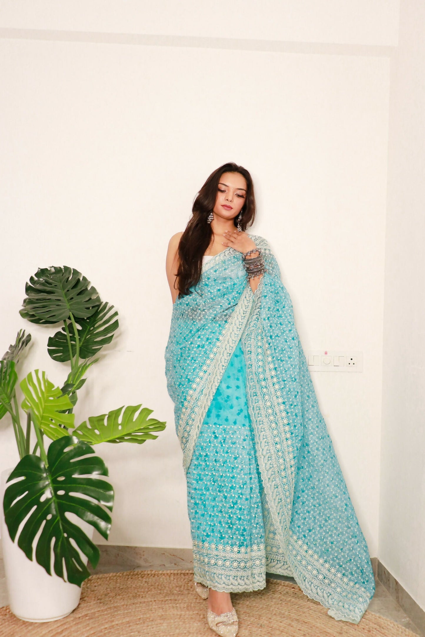 Vamsee Divya Sky Organza Saree - Swadesiicart