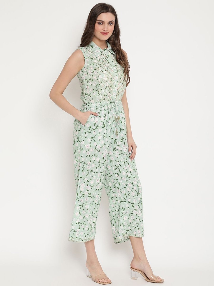 Ahalyaa Womens Mint Rayon Printed Jumpsuit | Swadesiicart