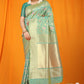 Jyoti Fashion Women's Sea Green Kanjivaram Silk Zari Woven Saree with Blouse | Swadesiicart