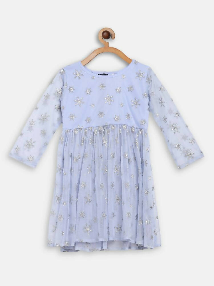 Ahalyaa Blue Net Kids Kurta Palazzo Sets For Girls | Swadesiicart