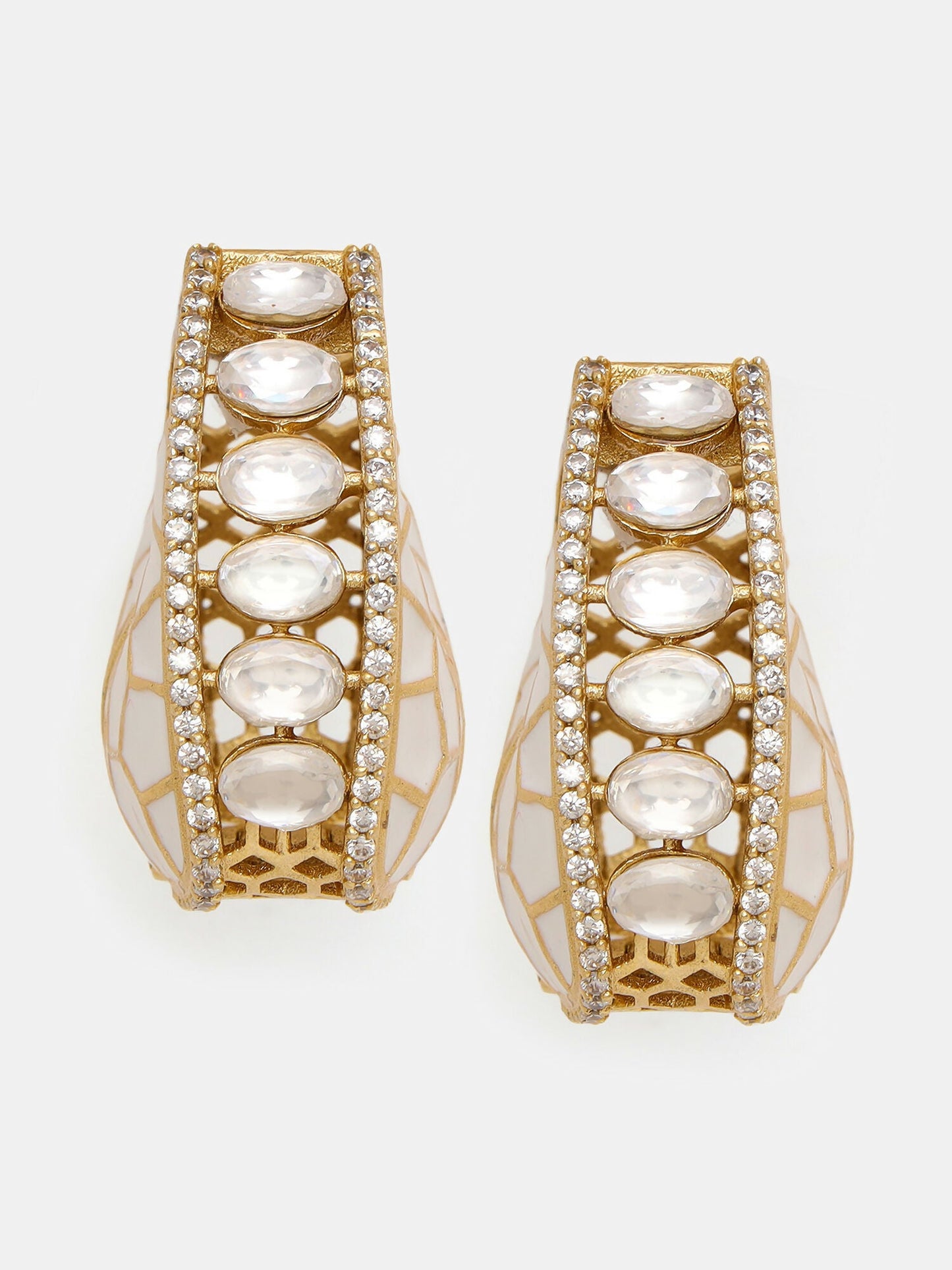 Ruby Raang Gold Polished Multicolour White Kundan Loops | Swadesiicart