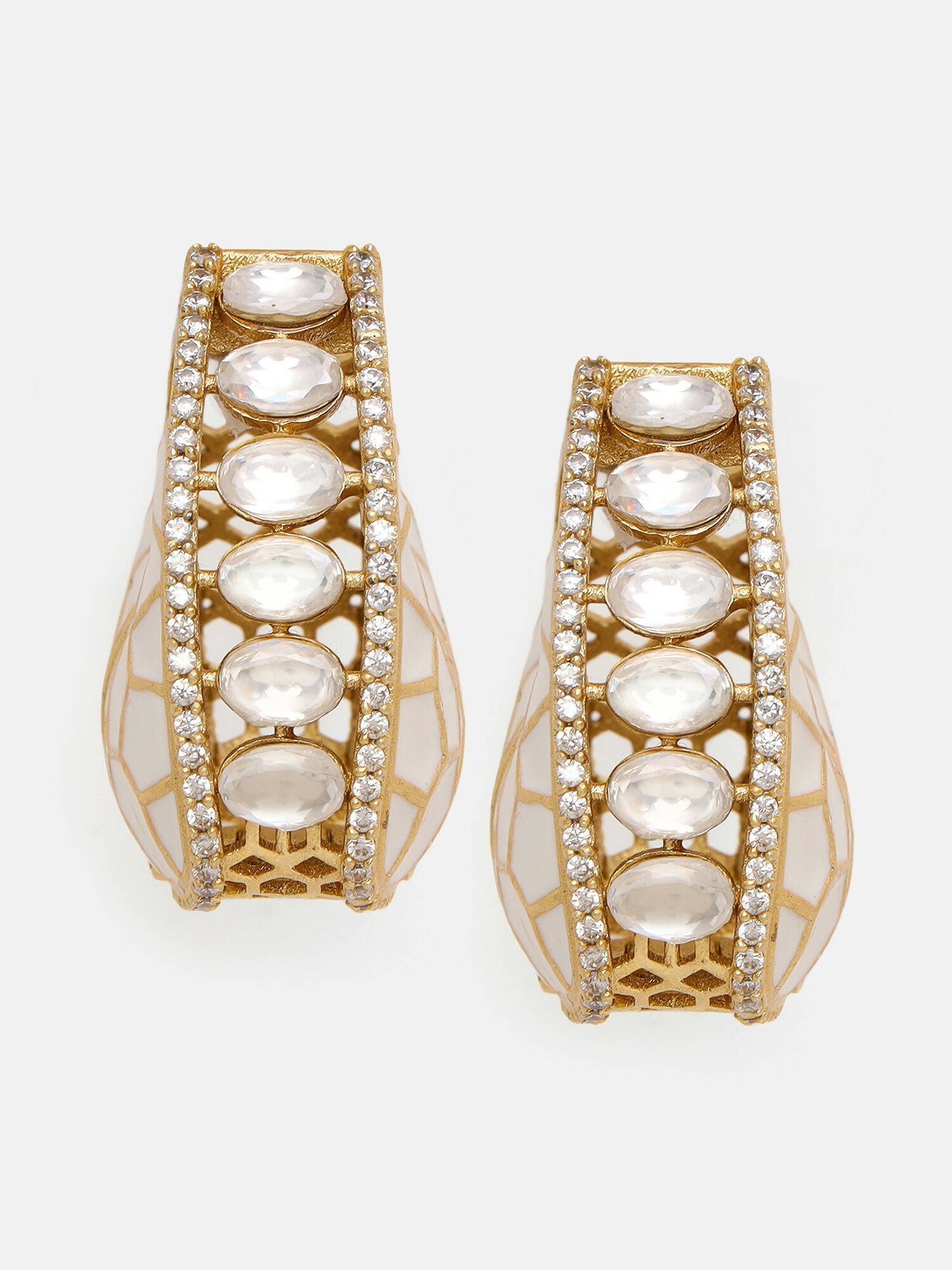 Ruby Raang Gold Polished Multicolour White Kundan Loops | Swadesiicart