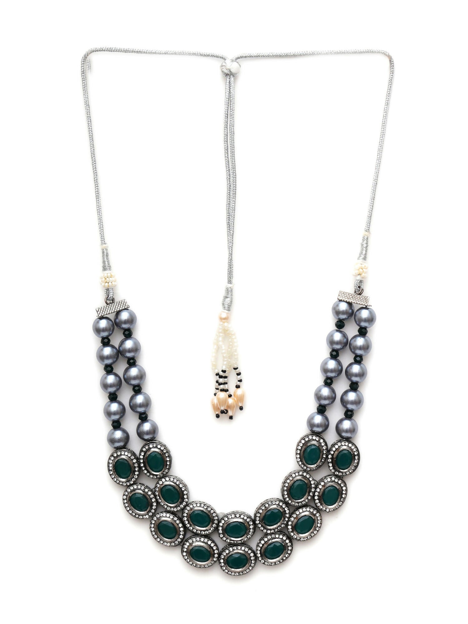 Green Stone Kundan Neckpiece with Grey Stones (Grey) - Ruby Raang | Swadesiicart