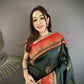 Joban Fashion Dark Green Banarasi Soft Silk Peacock Butta Work Saree | Swadesiicart