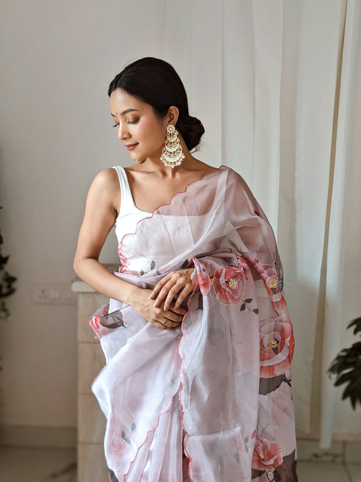 Vamsee Pinki Khatali Baby Pink Organza Saree - Swadesiicart