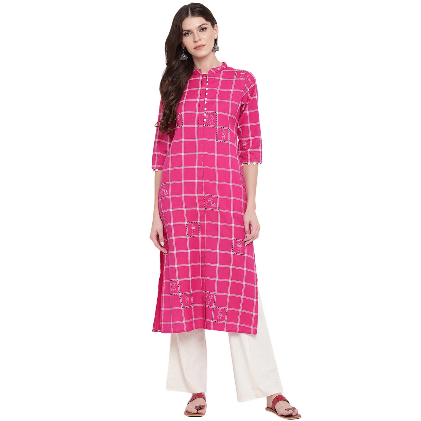 NOZ2TOZ Women Pink Cotton Kurti (1pc) - Noz2Toz