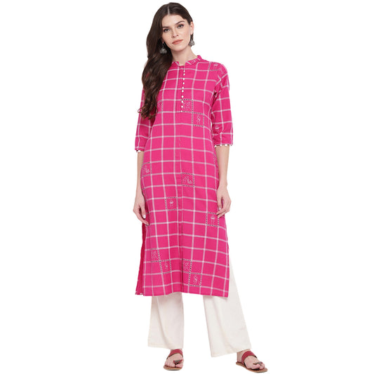 NOZ2TOZ Women Pink Cotton Kurti (1pc) - Noz2Toz