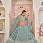 Aastha Fashion Ocean Blue Butterfly Net White Cotton Thread Work, Zari Work And Sandwich Sequence Work Embroidery Wedding Wear Lehenga Choli