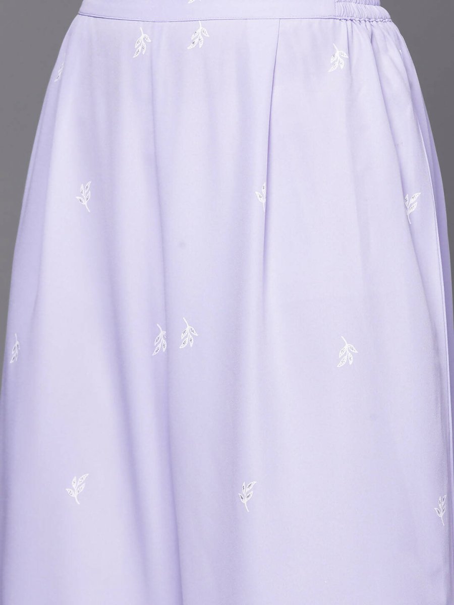Ahalyaa Lavender & White Floral Printed High Slit Sequined Kurta with Palazzos | Swadesiicart