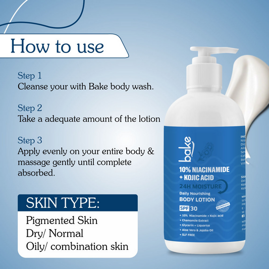 Bake 10% Niacinamide + Kojic Acid Body Lotion SPF 30 | Swadesiicart