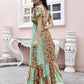 Sea Green Rayon Foil Printed Long Dress - Michan | Swadesiicart
