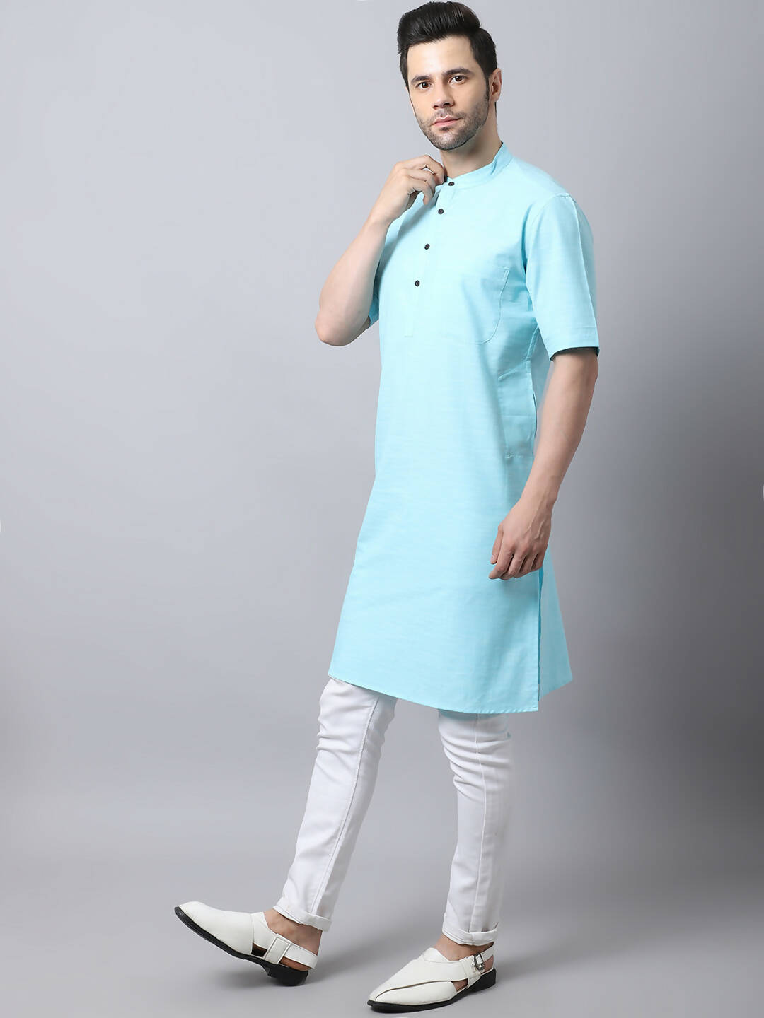 Even Apparels Black Pure Cotton Men's Kurta With Band Collar | Swadesiicart