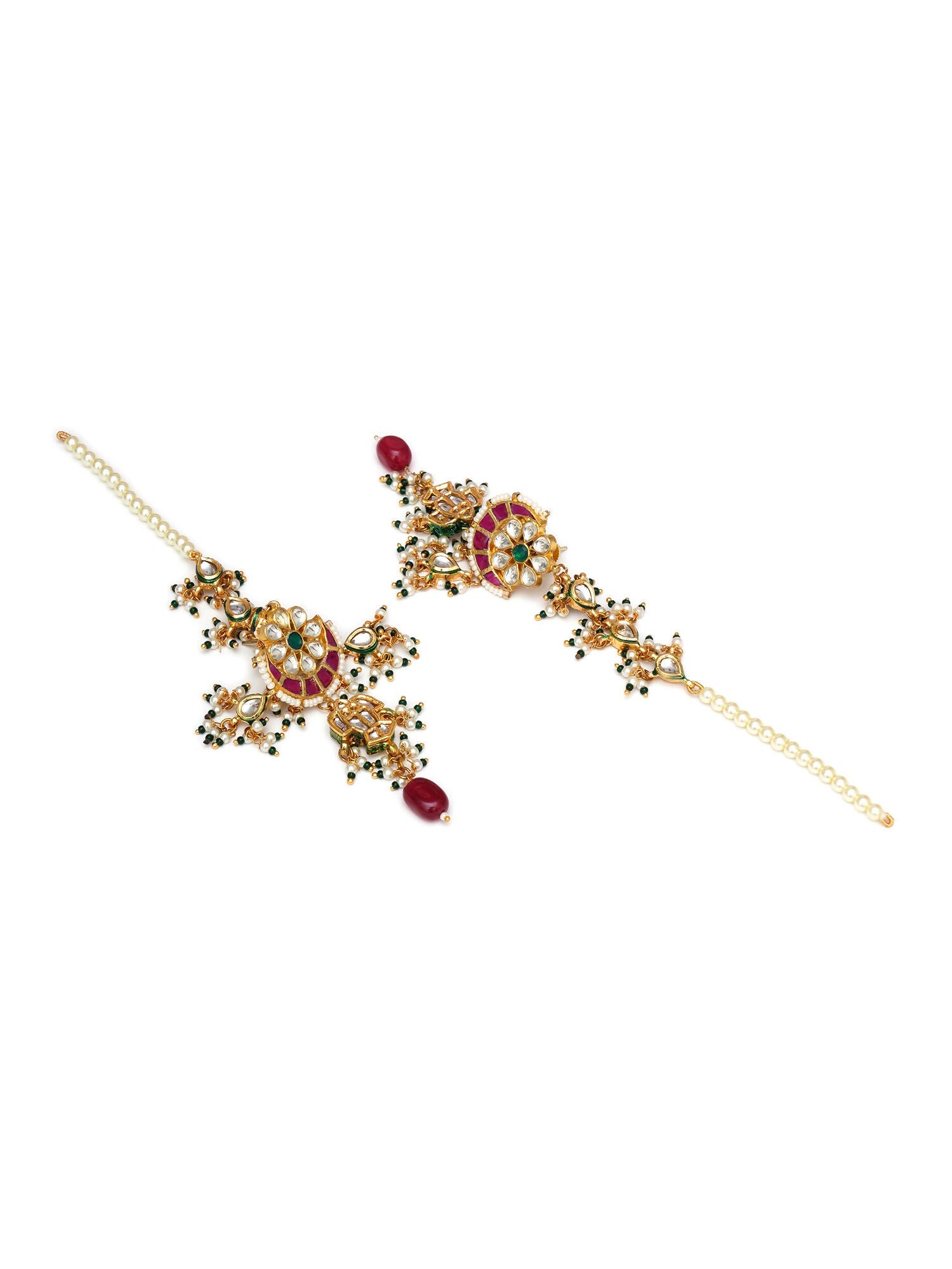Long Kundan Neckpiece with Earrings with Multi Stones Jewellery Set (Gold) - Ruby Raang - Swadesiicart