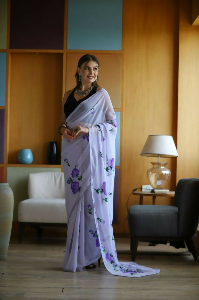 Vamsee Laxmi Purple Georgette Saree - Swadesiicart