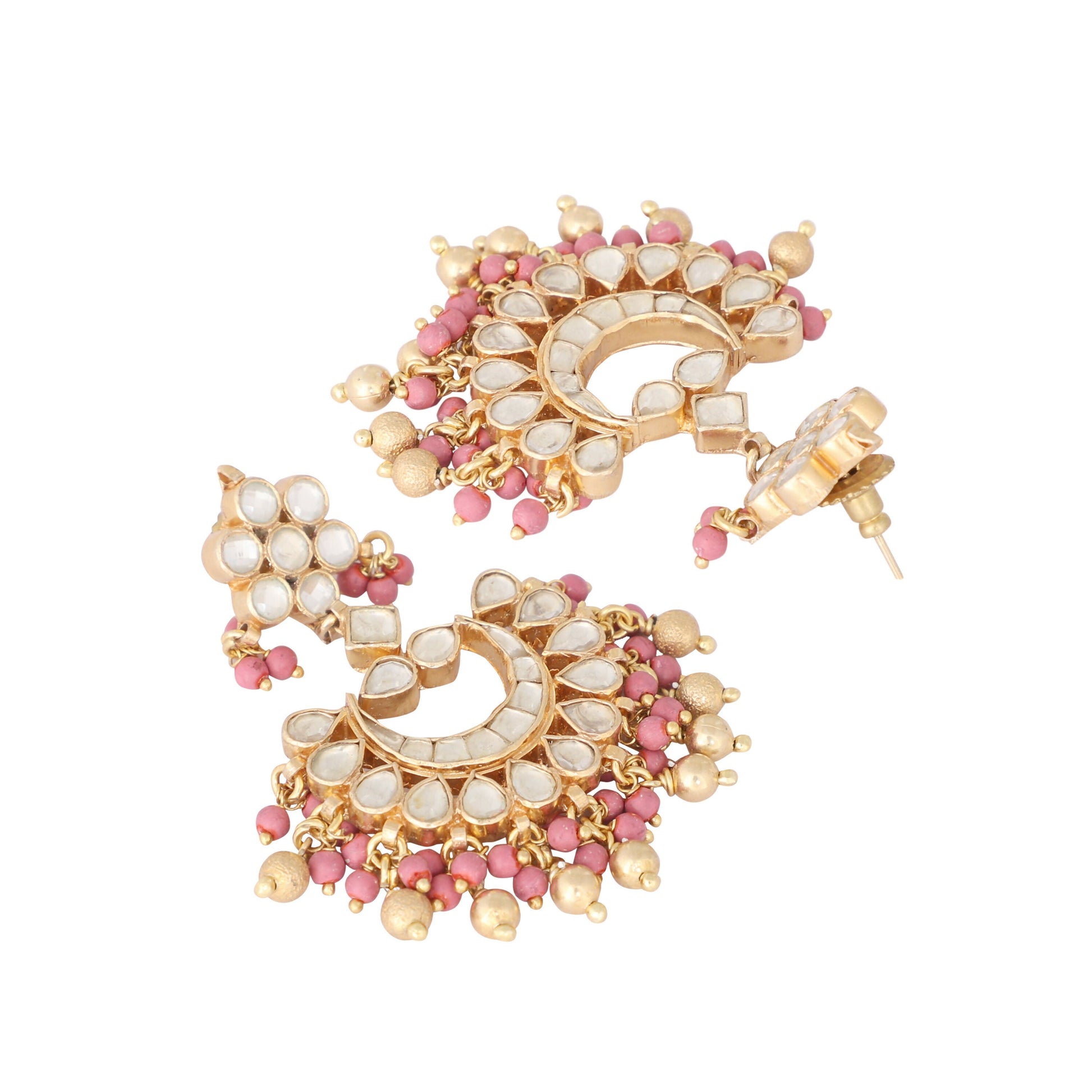 Nuyug 22k Gold-Plated Kundan Chandbali Earrings with Pink Stones | Swadesiicart