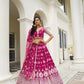 Aastha Fashion Dark Pink Butterfly Net White Cotton Thread Work And Sequence Work Embroidery Wedding Wear Lehenga Choli
