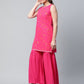 Ahalyaa Pink Crepe Orange khari Print Kurta Sharara Set With Dupatta | Swadesiicart