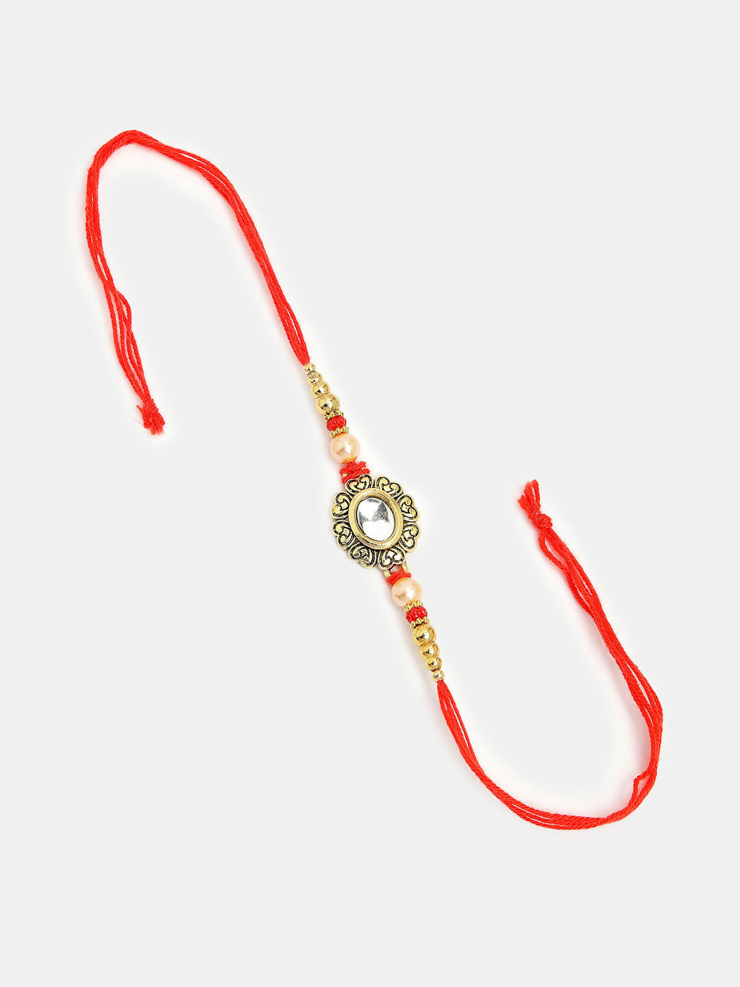 NVR Women & Men Set of 2 Gold & Red Kundan-Studded Bhaiya Bhabhi Rakhi With Roli Chawal | Swadesiicart