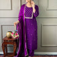 The52 Violet Rayon Slub Fabric Embroidered work Straight cut Kurta, Pant and Dupatta Set - Swadesiicart