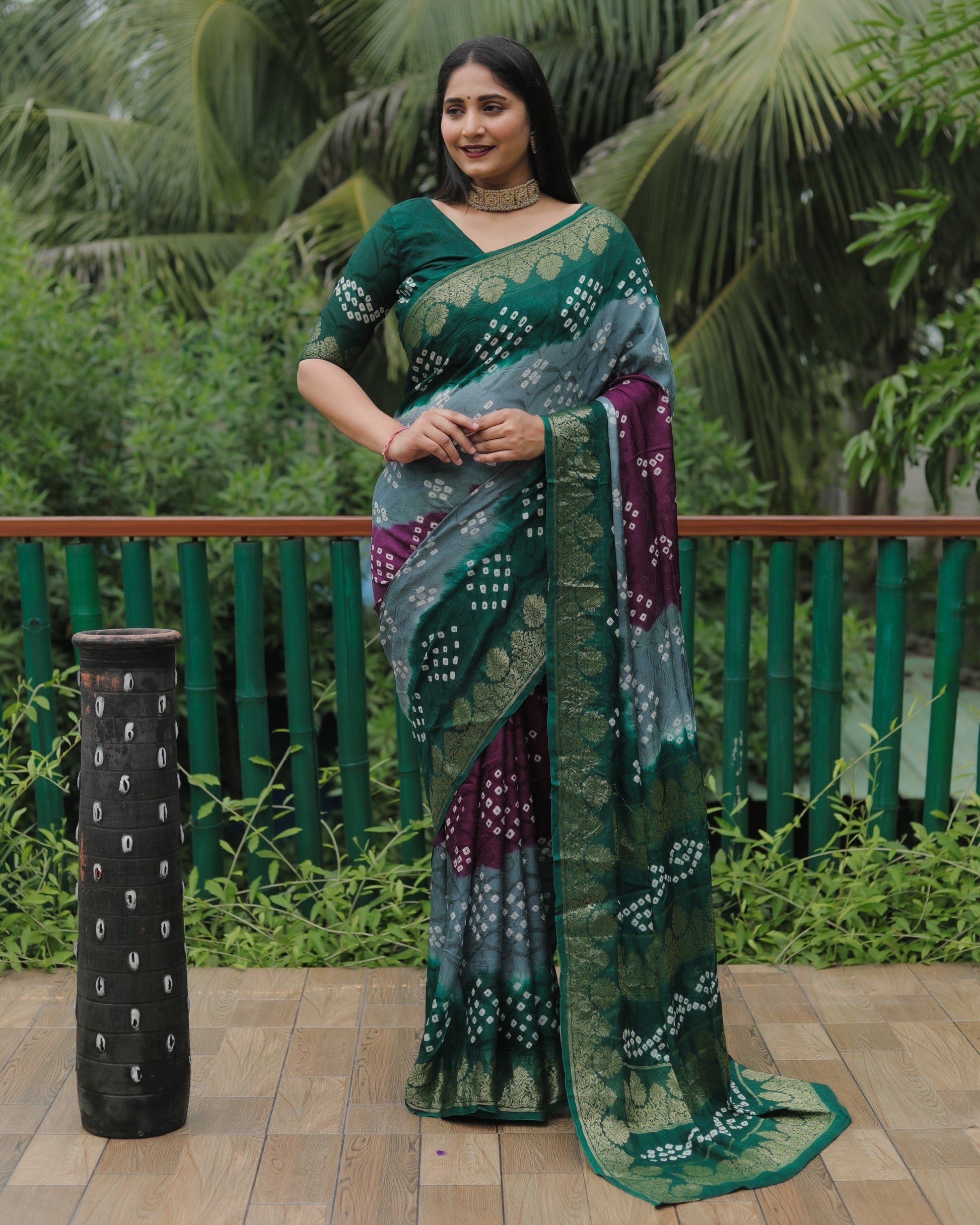 Anaita Grey Woven Design Pure Bandhej Soft Silk Saree