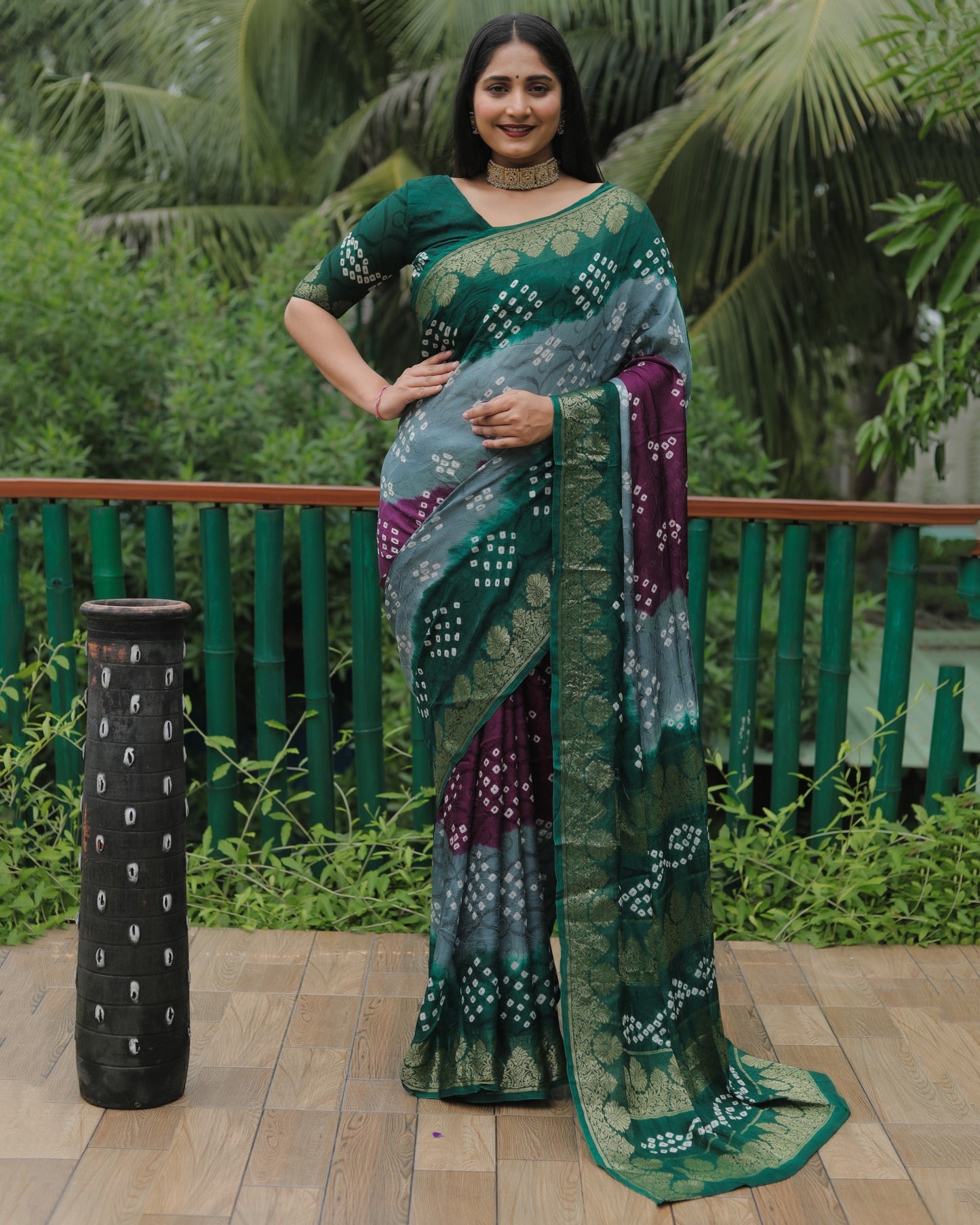 Anaita Grey Woven Design Pure Bandhej Soft Silk Saree
