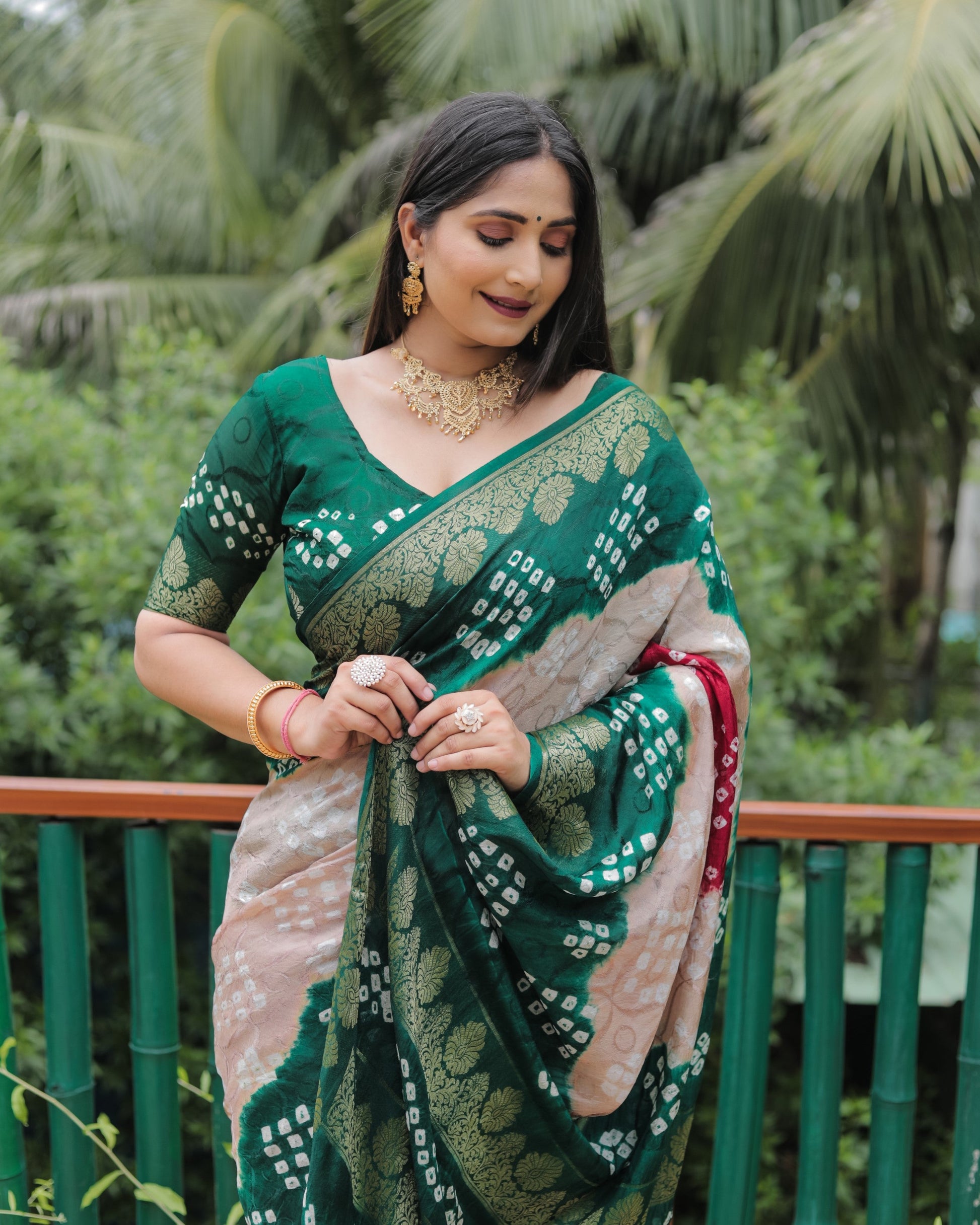Anaita Light Brown Woven Design Pure Bandhej Soft Silk Saree