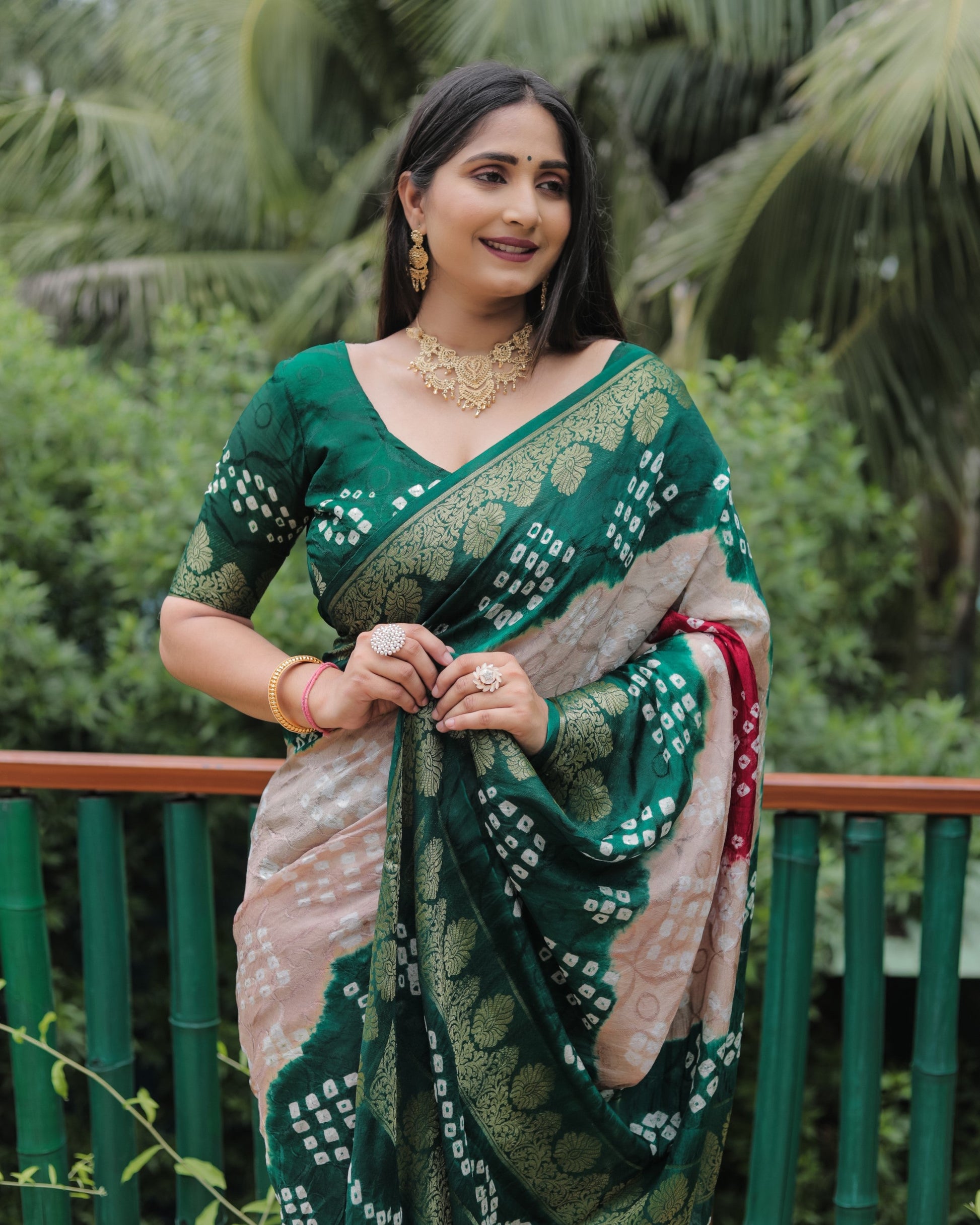 Anaita Light Brown Woven Design Pure Bandhej Soft Silk Saree