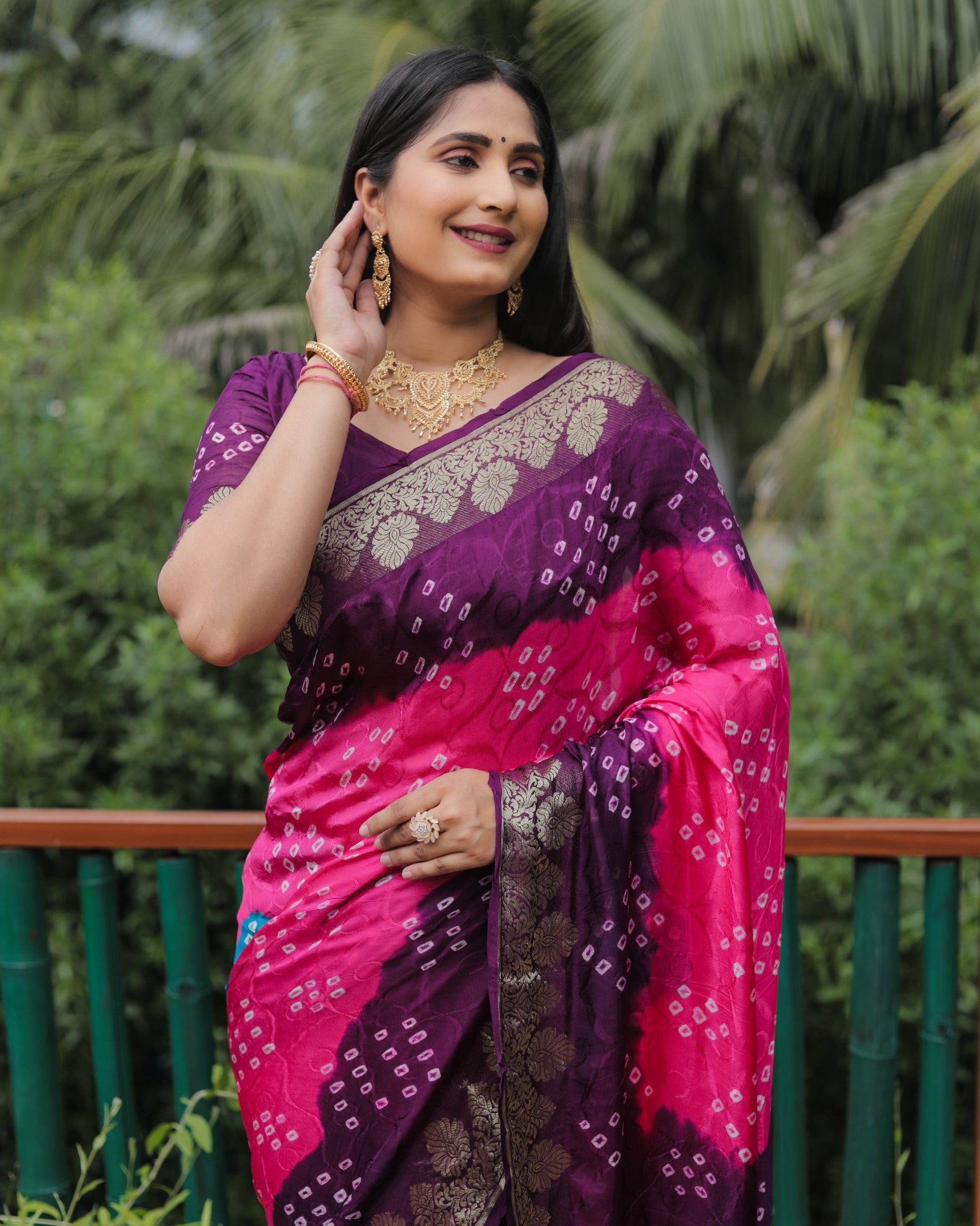Anaita Pink Woven Design Pure Bandhej Soft Silk Saree