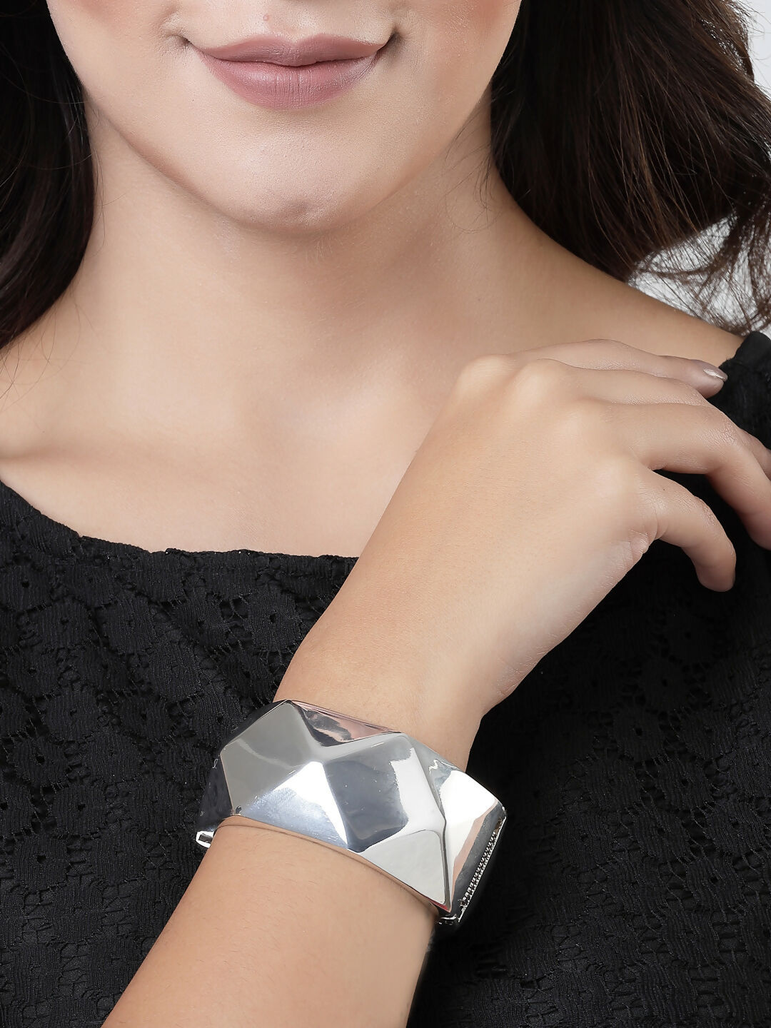 NVR Women Rhodium-Plated Kada Bracelet - Swadesiicart